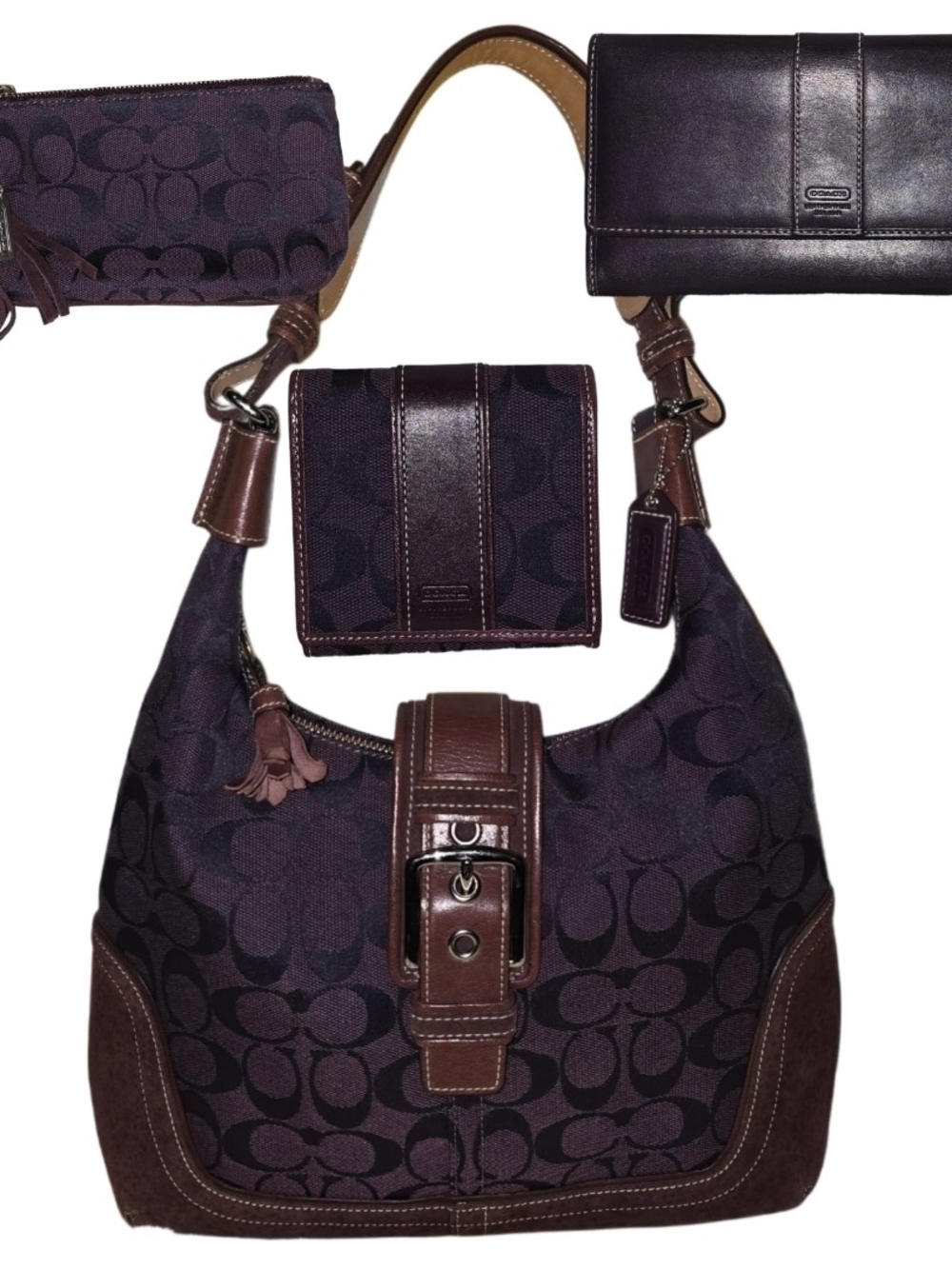 Coach Purple Signature Canvas Hobo Bag with Wallet and Wristlet